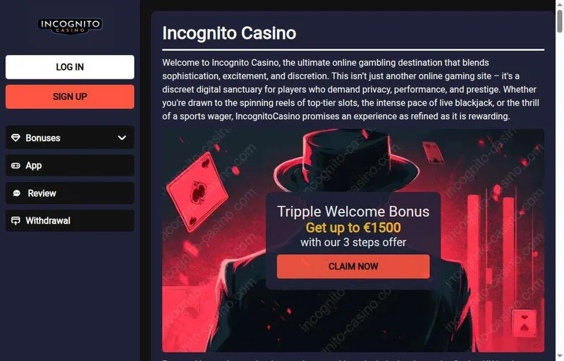 Incognito Casino Game Library Interface